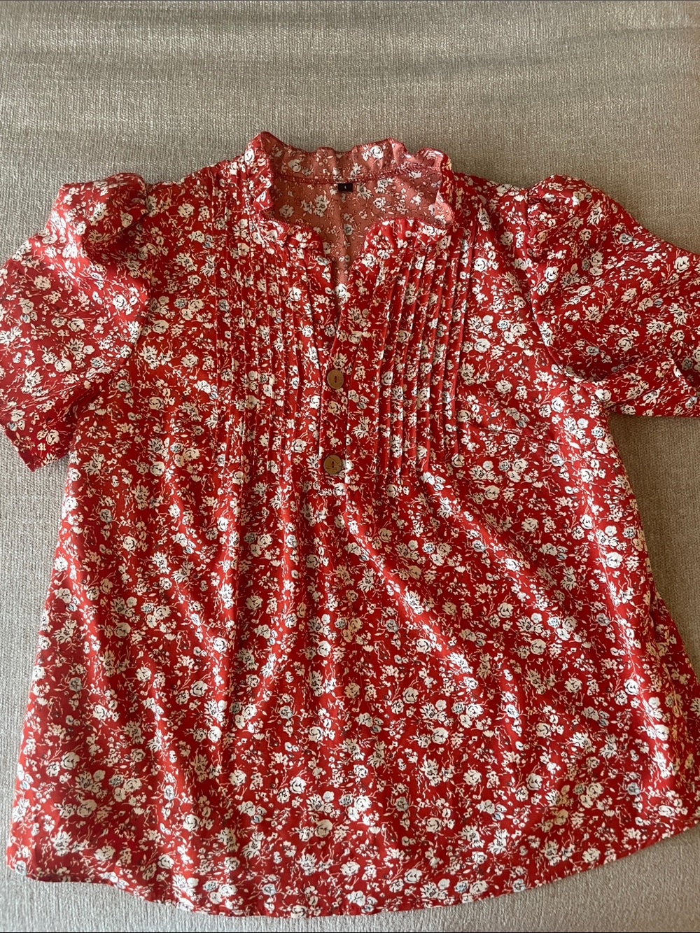Red Floral Pintuck Top
